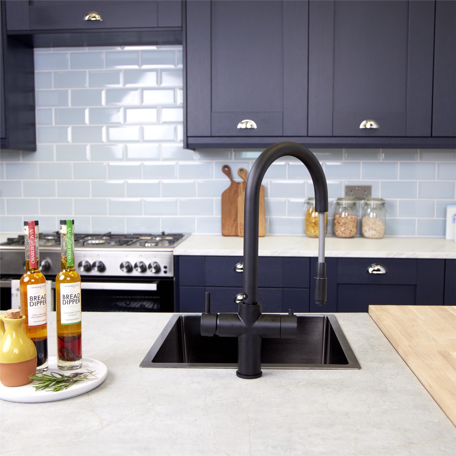 Liquida CPL311MB Matt Black 3-in-1 Instant Hot Water Pull Out Kitchen Tap