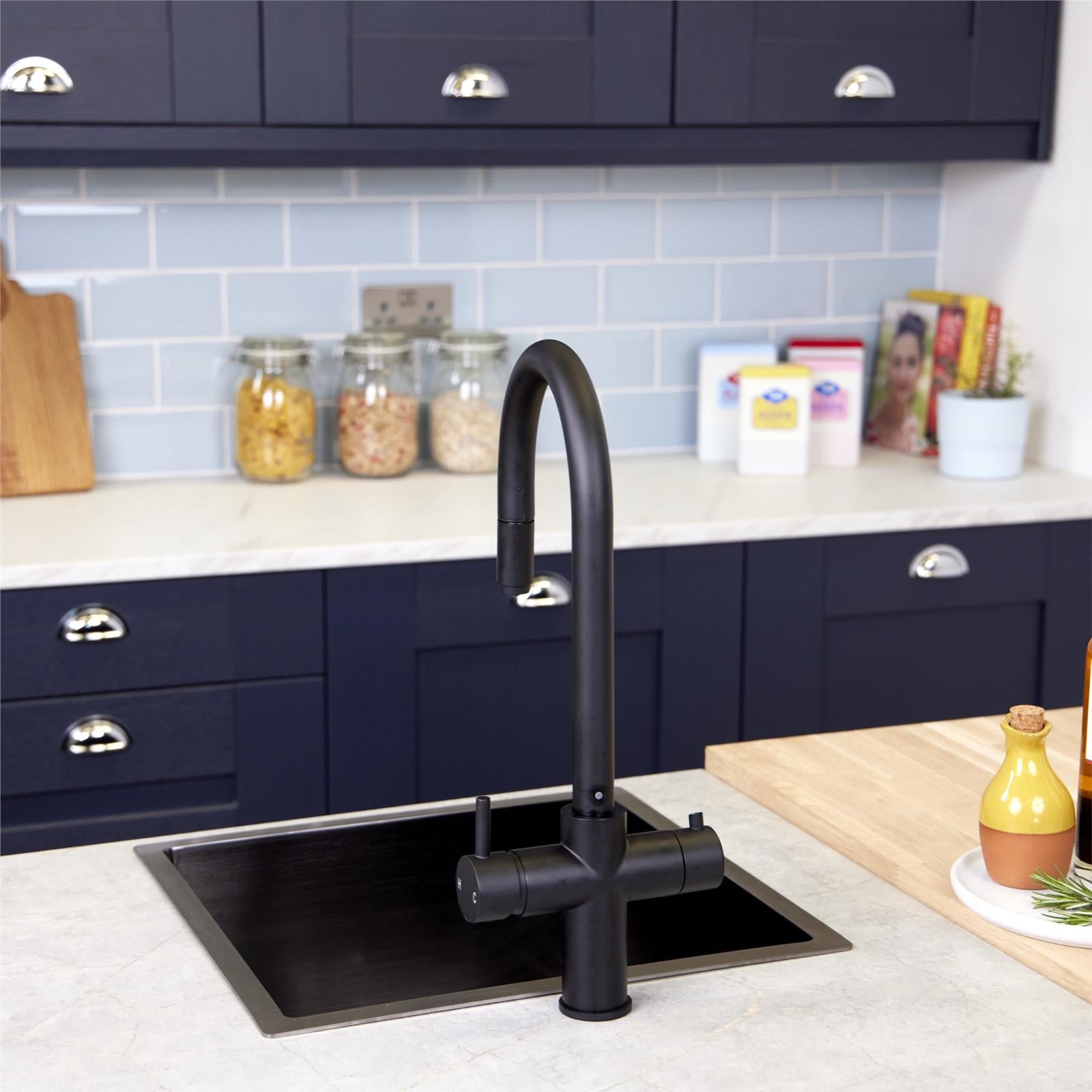 Liquida CPL311MB Matt Black 3-in-1 Instant Hot Water Pull Out Kitchen Tap