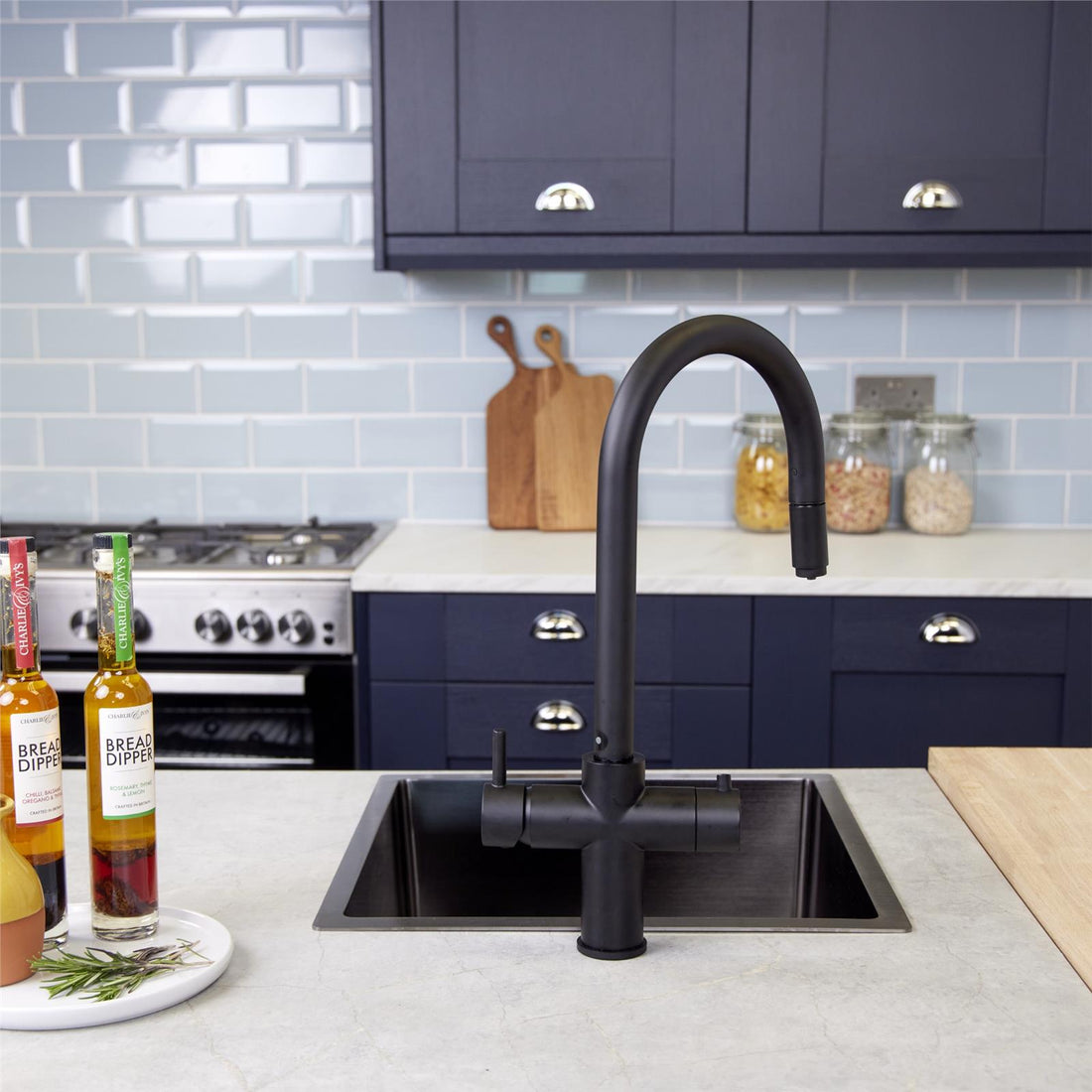 Liquida CPL311MB Matt Black 3-in-1 Instant Hot Water Pull Out Kitchen Tap