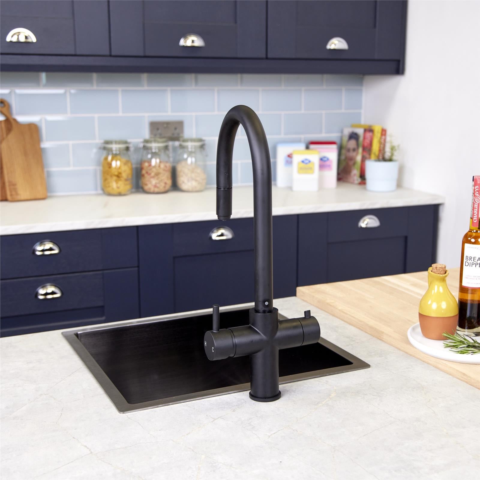 Liquida CPL311MB Matt Black 3-in-1 Instant Hot Water Pull Out Kitchen Tap