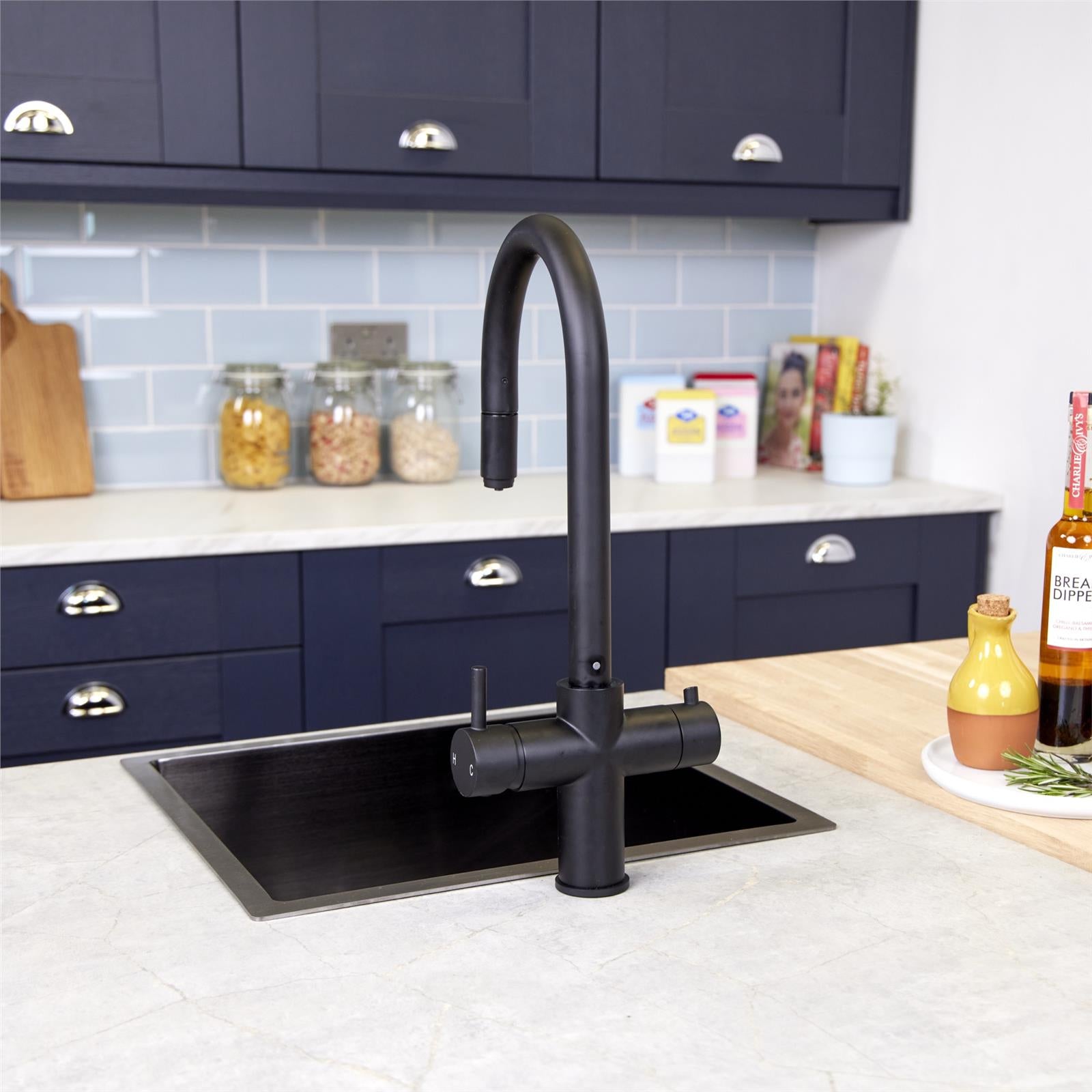 Liquida CPL311MB Matt Black 3-in-1 Instant Hot Water Pull Out Kitchen Tap