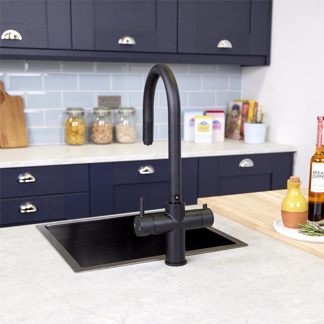Liquida CPL311MB Matt Black 3-in-1 Instant Hot Water Pull Out Kitchen Tap