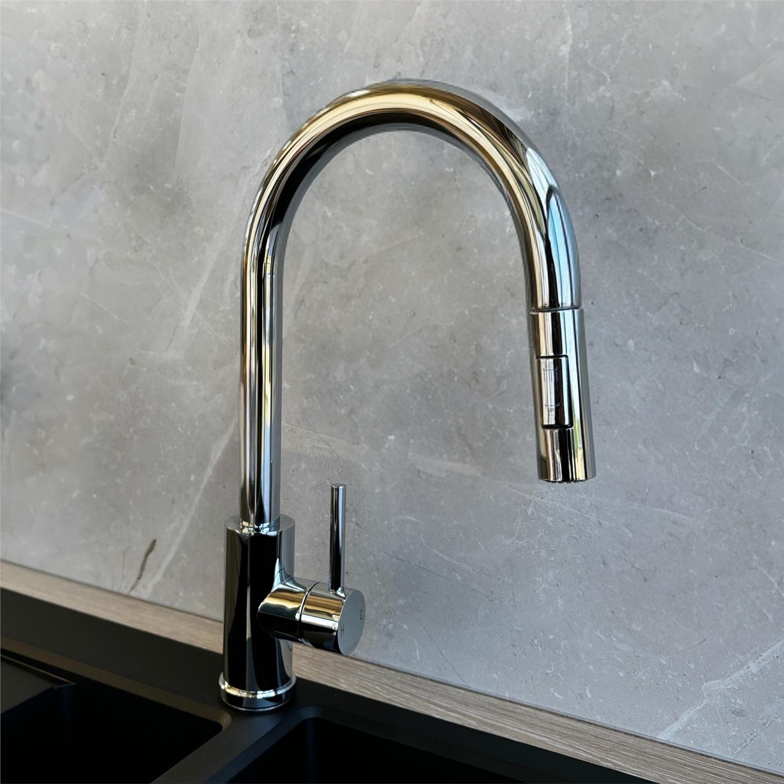 Liquida CT452CH Single Lever Pull-Out Chrome Kitchen Mixer Tap - GRADED