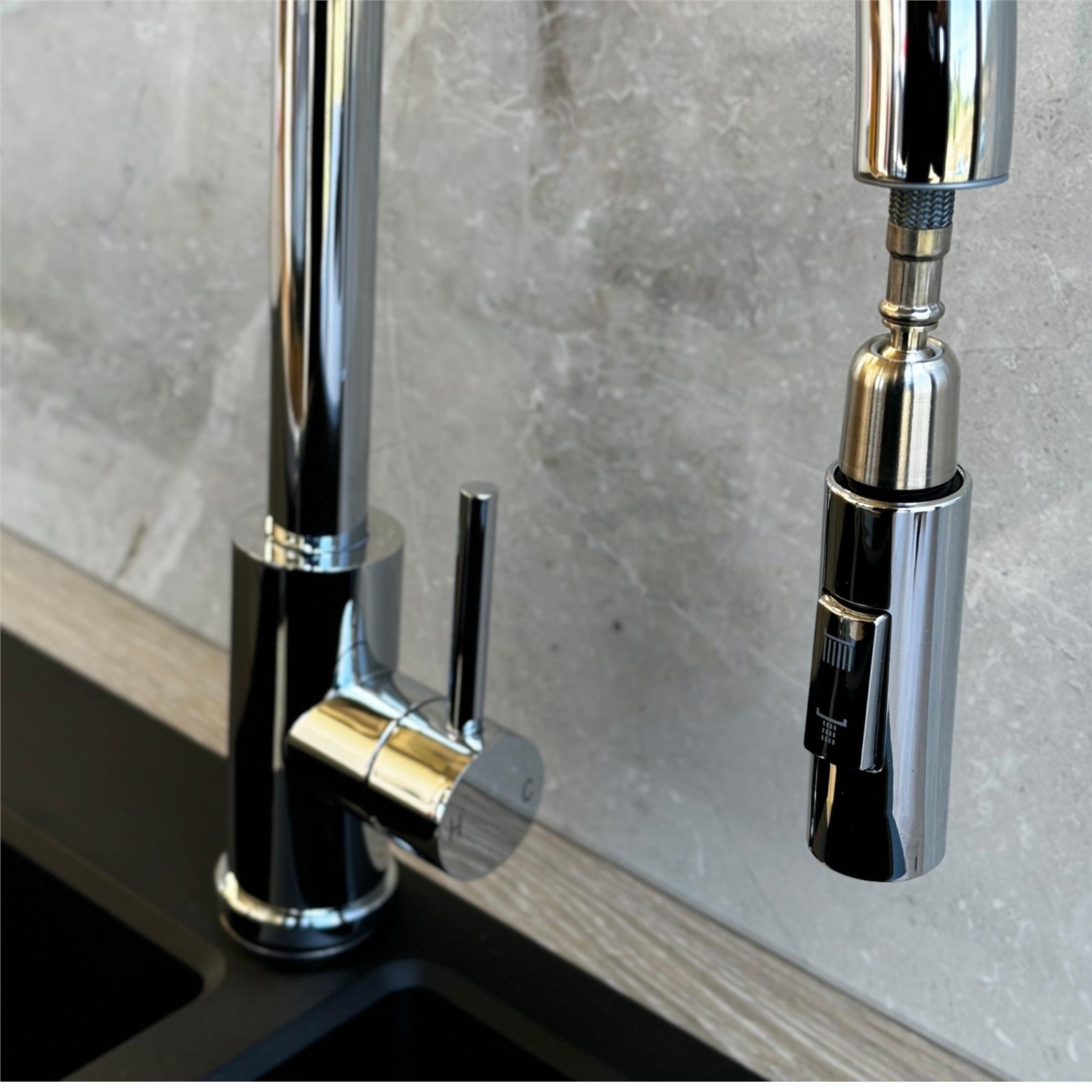 Liquida CT452CH Single Lever Pull-Out Chrome Kitchen Mixer Tap - GRADED