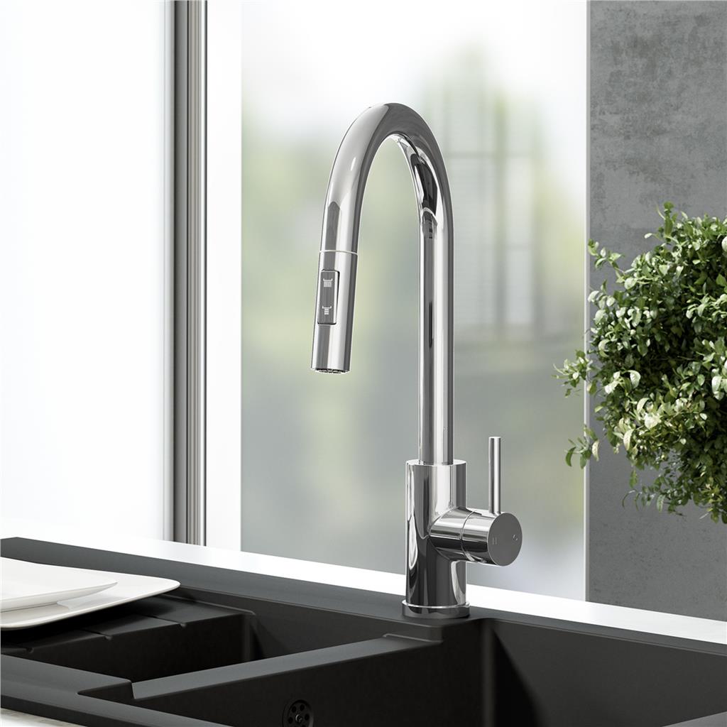 Liquida CT452CH Single Lever Pull-Out Chrome Kitchen Mixer Tap - GRADED