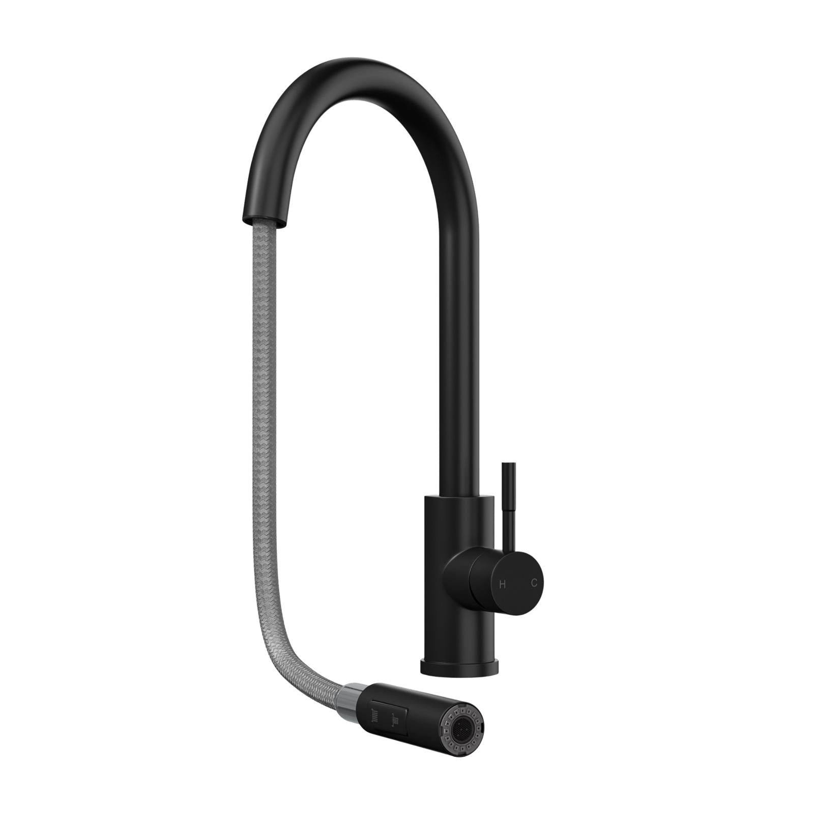 Liquida AGV100BL 1.0 Bowl Black Kitchen Sink With CT453MB Pull Out Tap