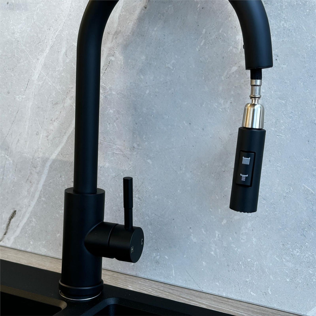 Liquida CT453MB Single Lever Pull Out Black Kitchen Mixer Tap