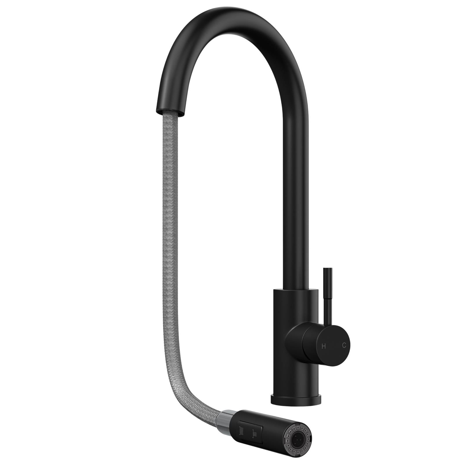 Liquida CU10BL 1.0 Bowl Black Kitchen Sink With CT453MB Black Pull Out Tap