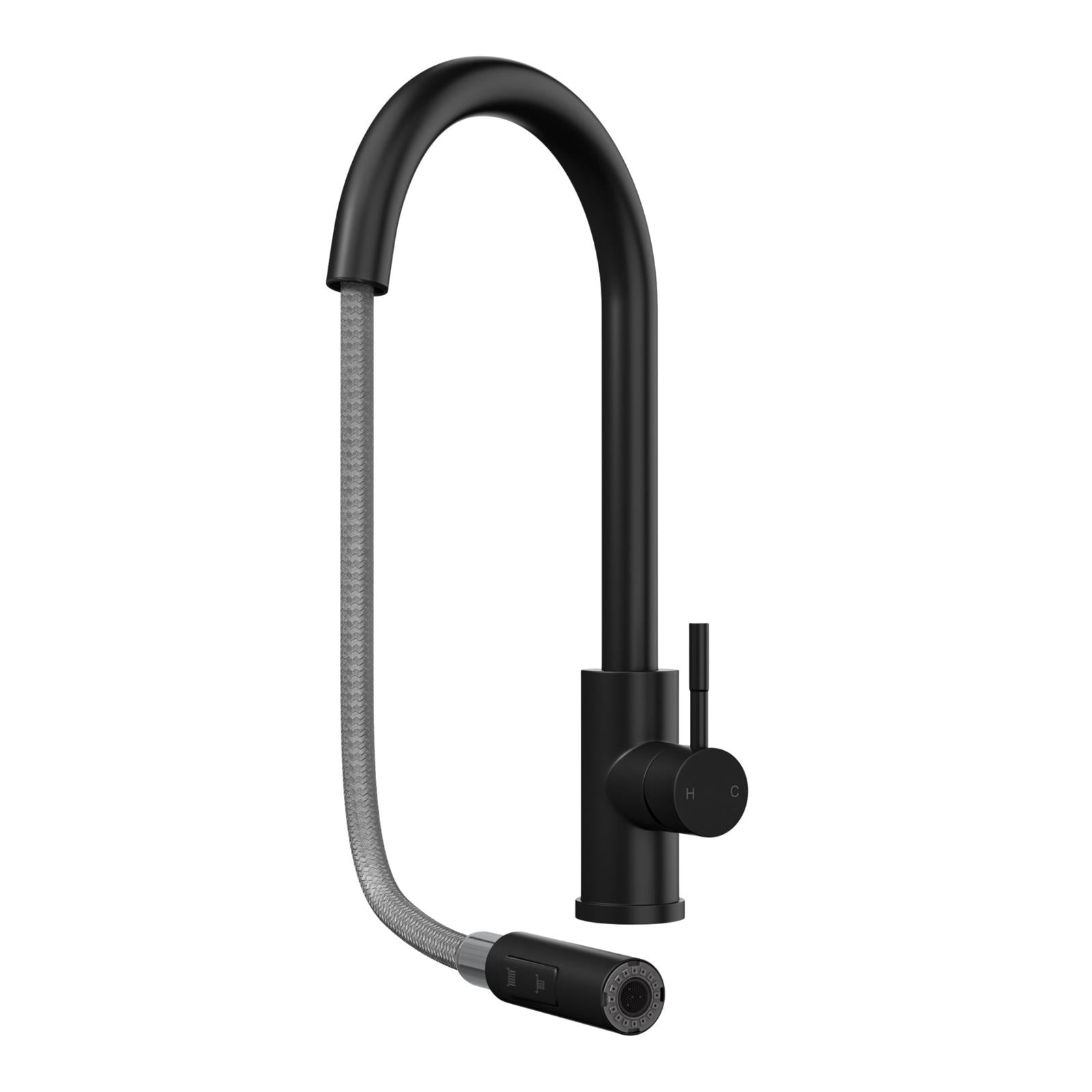 Liquida CMP10BL 1.0 Bowl Reversible Black Kitchen Sink And Pull Out CT453MB Tap