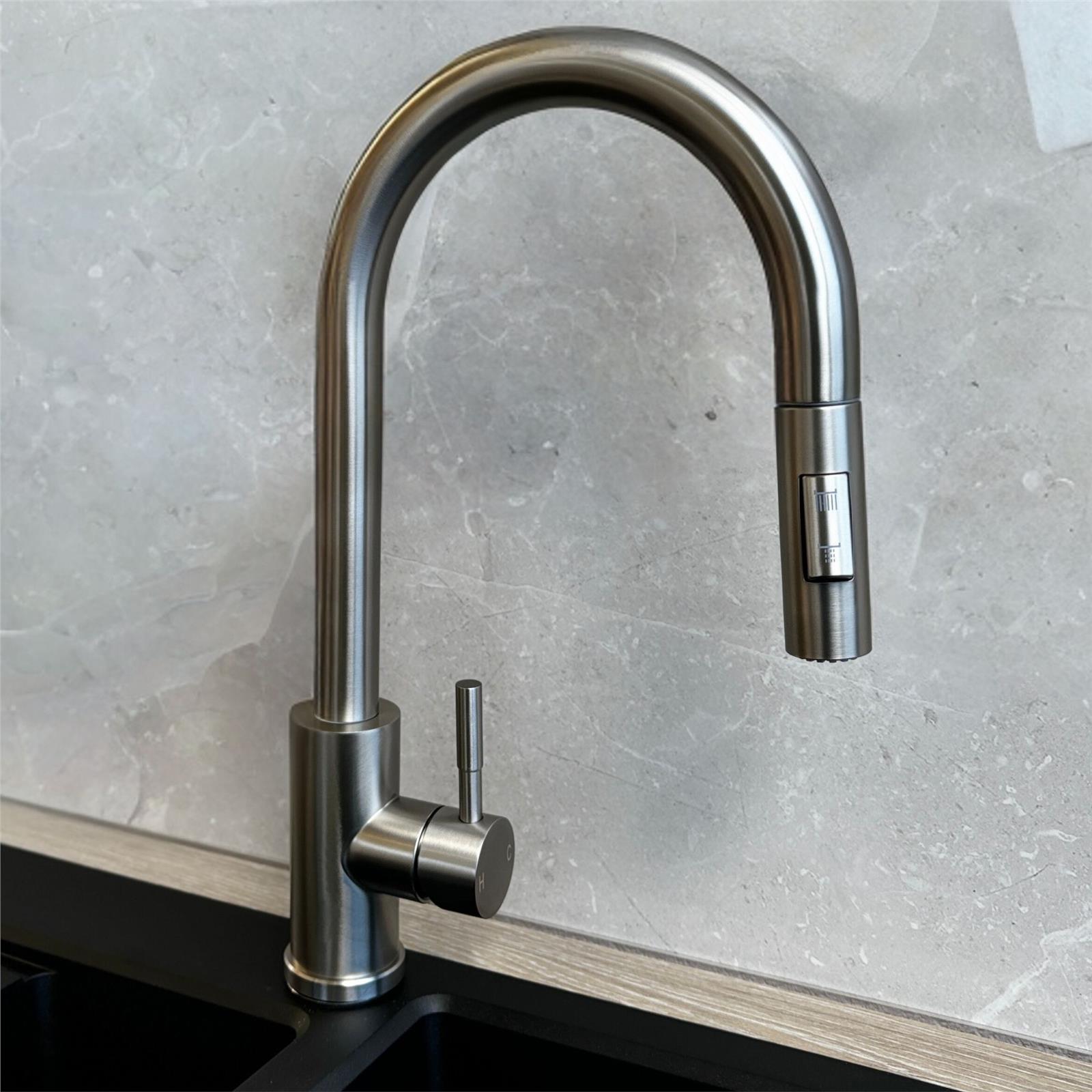 Liquida CT454BS Single Lever Pull Out Brushed Steel Kitchen Mixer Tap