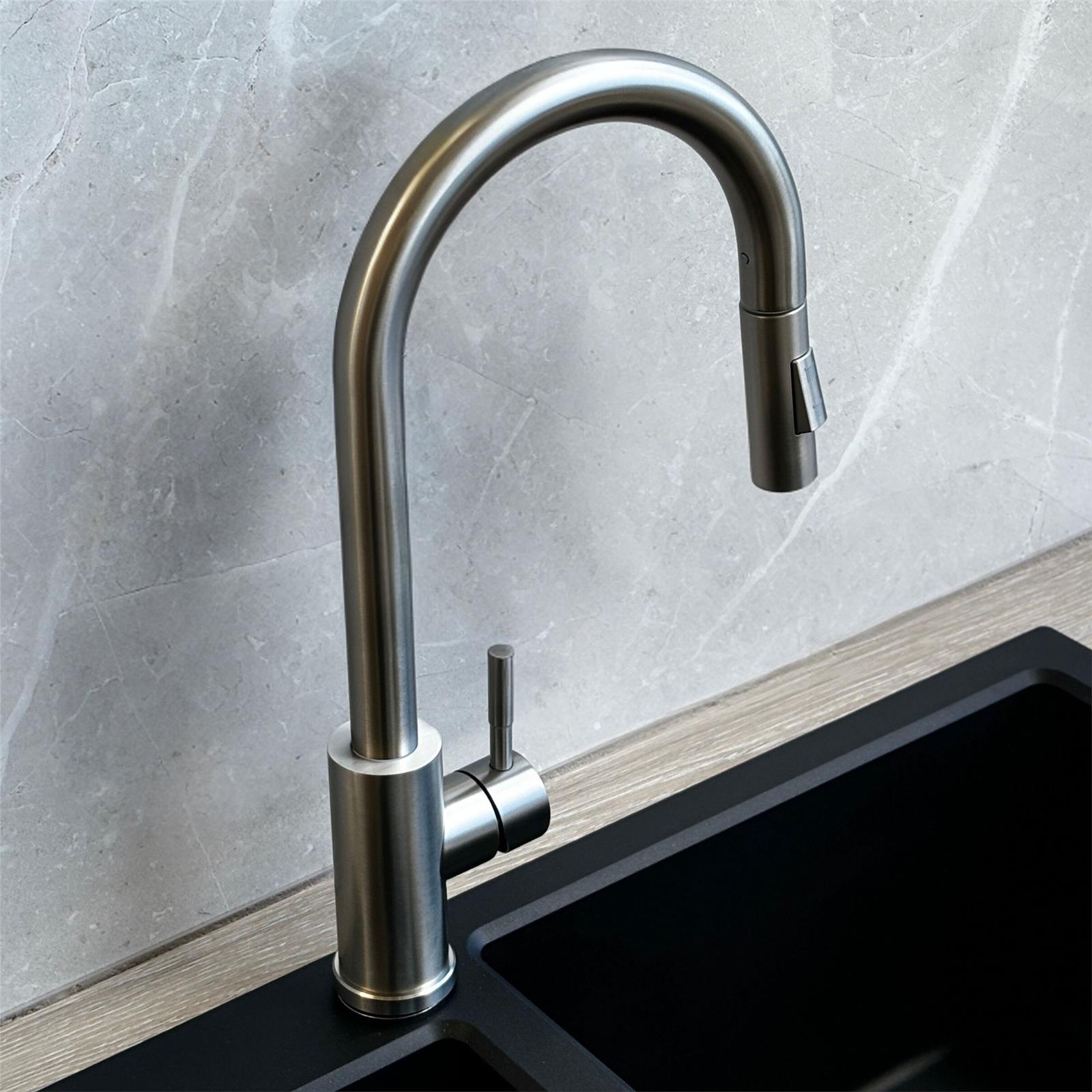 Liquida CT454BS Single Lever Pull Out Brushed Steel Kitchen Mixer Tap