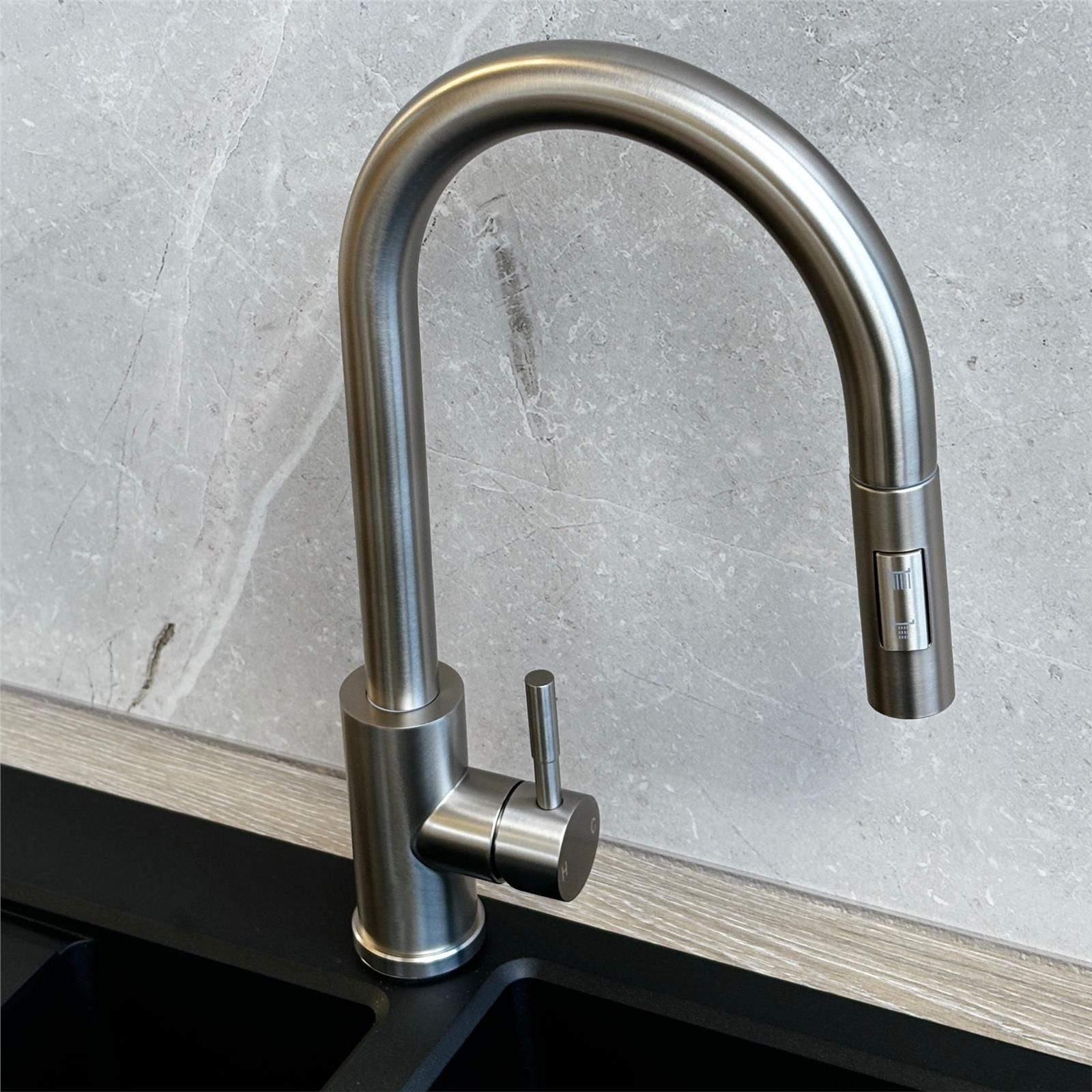 Liquida CT454BS Single Lever Pull Out Brushed Steel Kitchen Mixer Tap