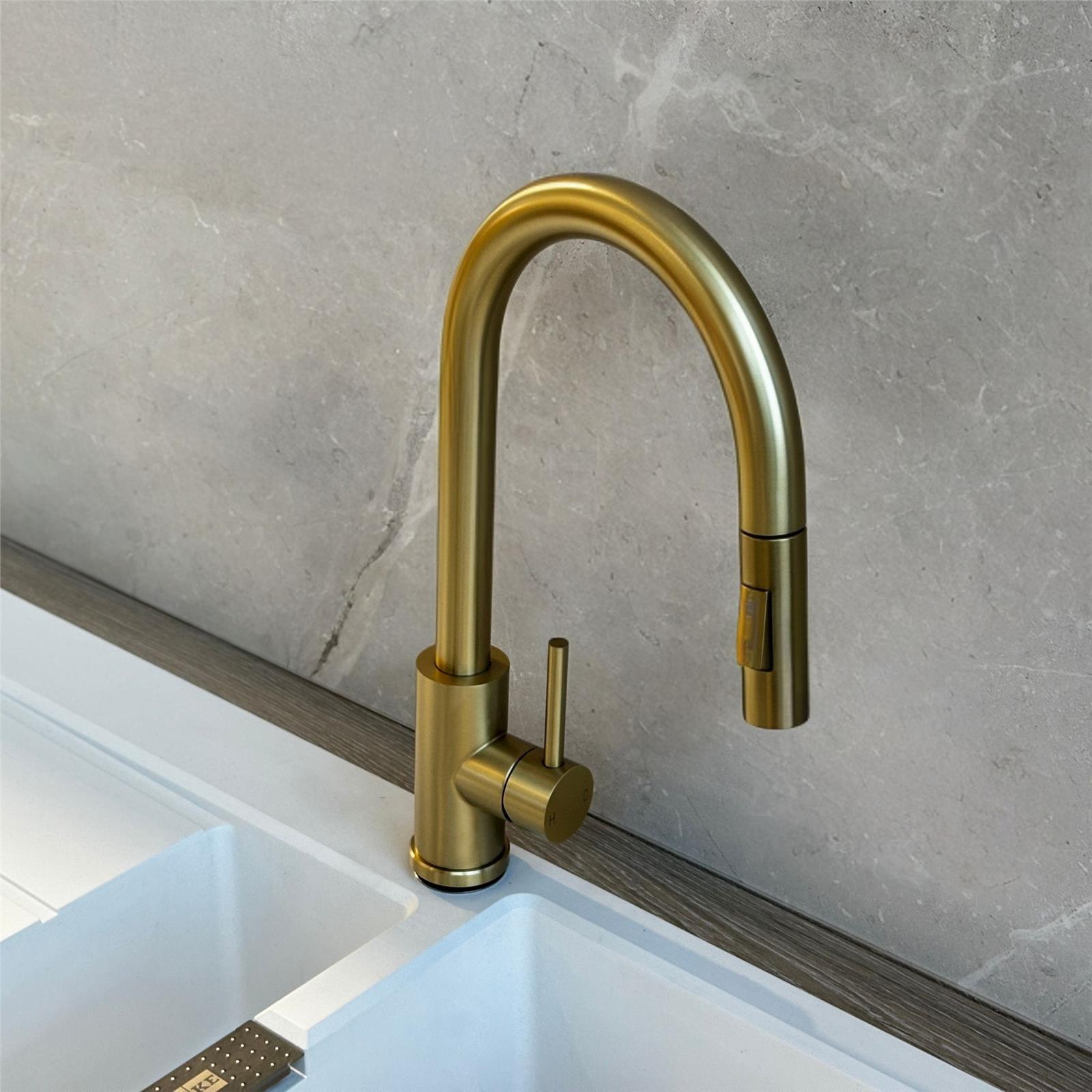 Liquida CT455BR Single Lever Pull Out Brushed Brass Kitchen Mixer Tap
