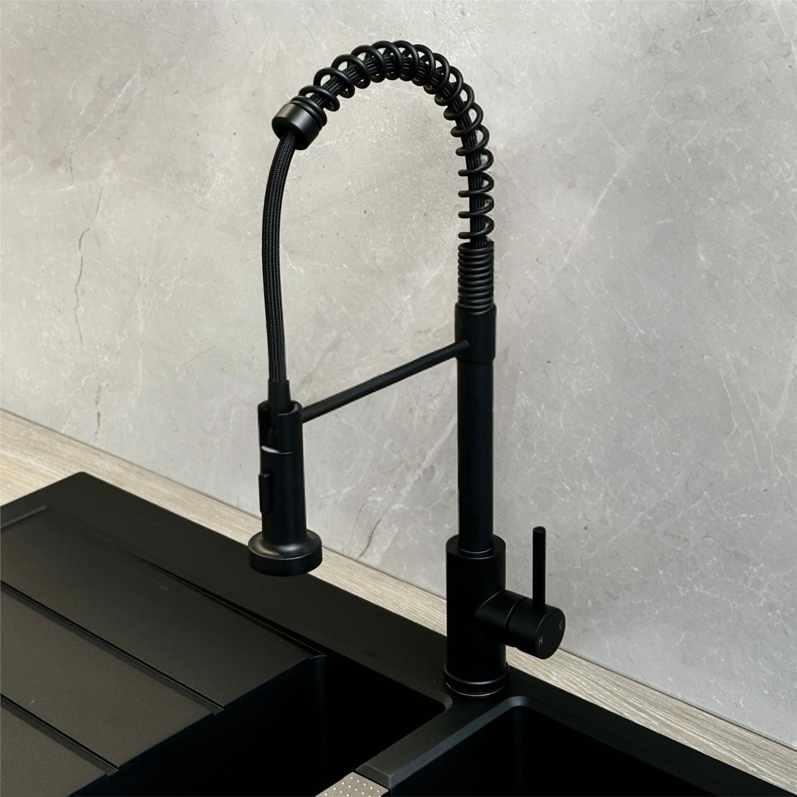 Liquida CT592MB Spring Style Black Kitchen Mixer Tap With Pull Out Spray Head