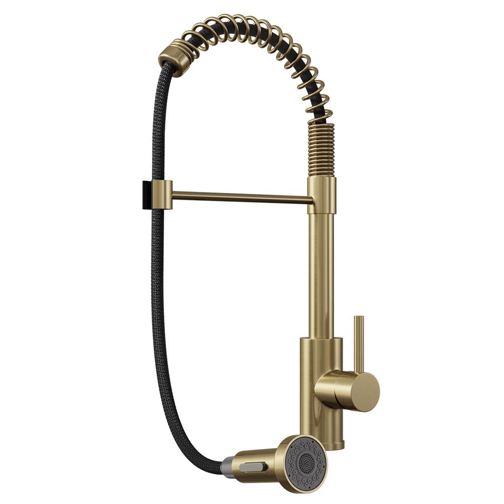 Liquida CT595BR Brushed Brass Kitchen Tap with Pull-Out Spray - GRADED