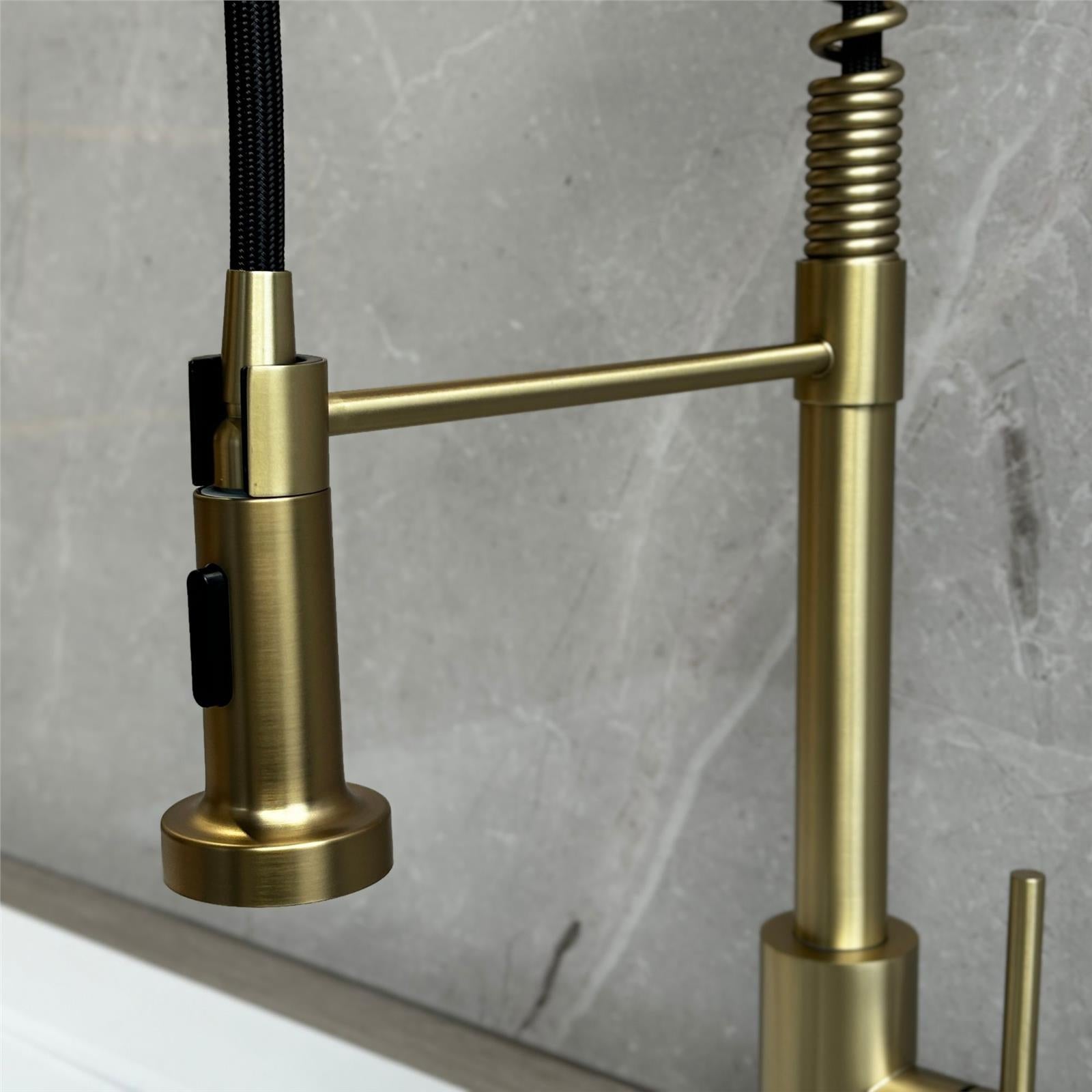 Liquida CT595BR Brushed Brass Kitchen Tap with Pull-Out Spray - GRADED