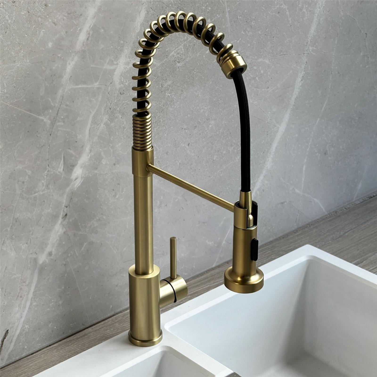 Liquida CT595BR Brushed Brass Kitchen Tap with Pull-Out Spray - GRADED