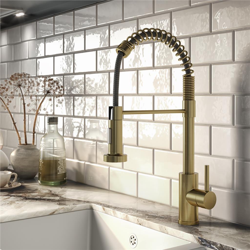 Liquida CT595BR Brass Spring Kitchen Pull Out Spray Kitchen Tap - GRADED x 1