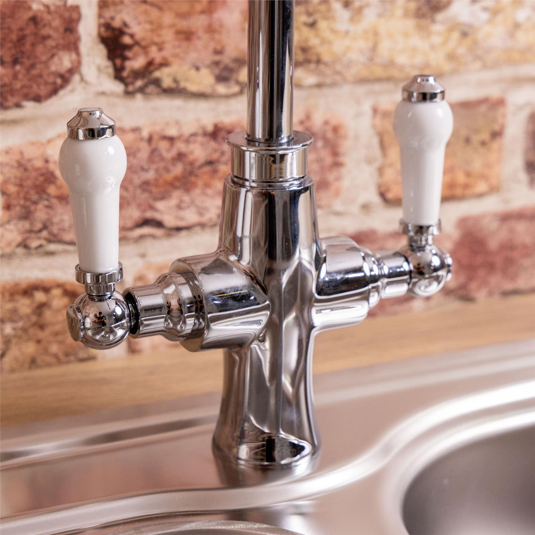 Liquida CTR6CH Traditional Style Dual Lever Chrome Kitchen Mixer Tap
