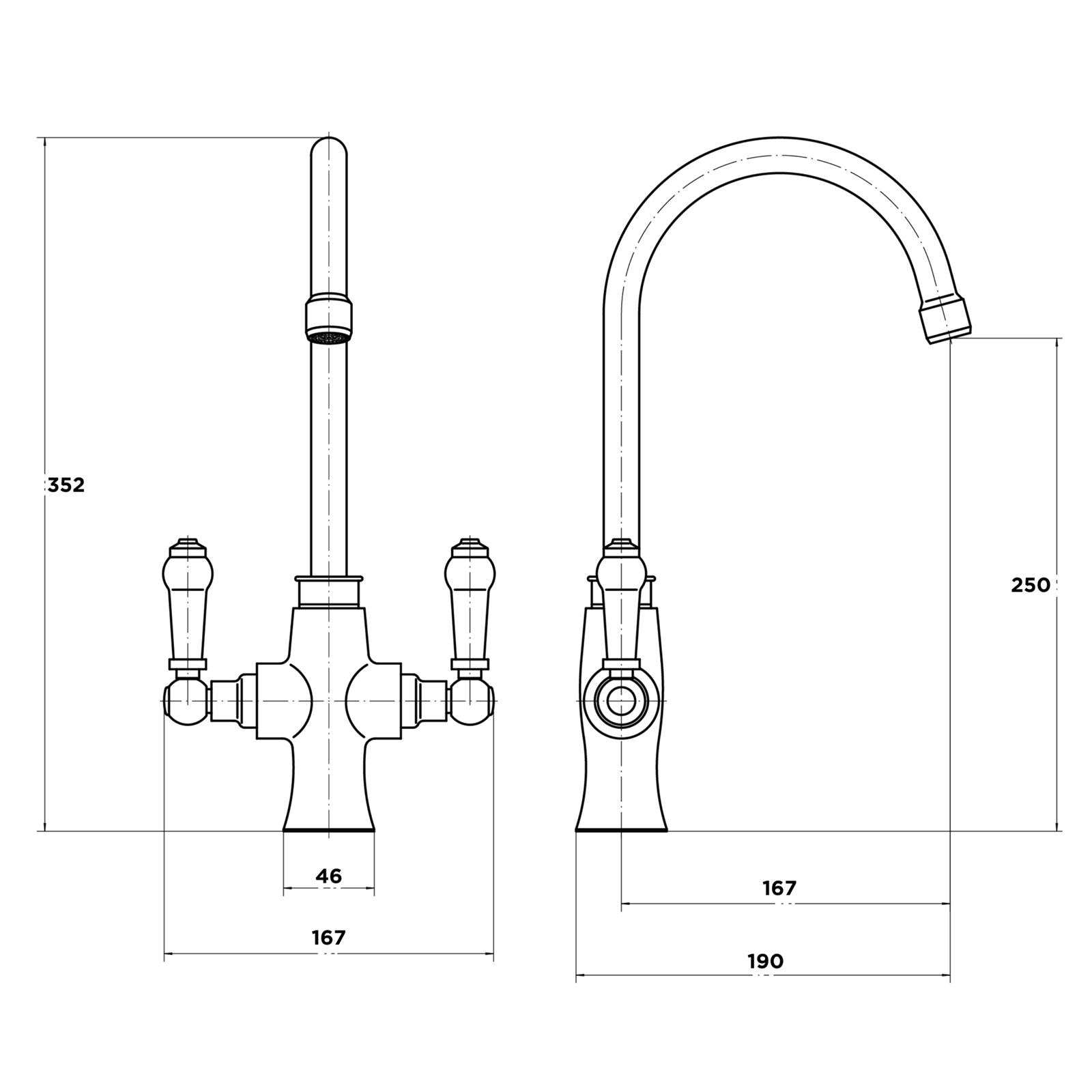 Liquida CTR6CH Traditional Style Dual Lever Chrome Kitchen Mixer Tap