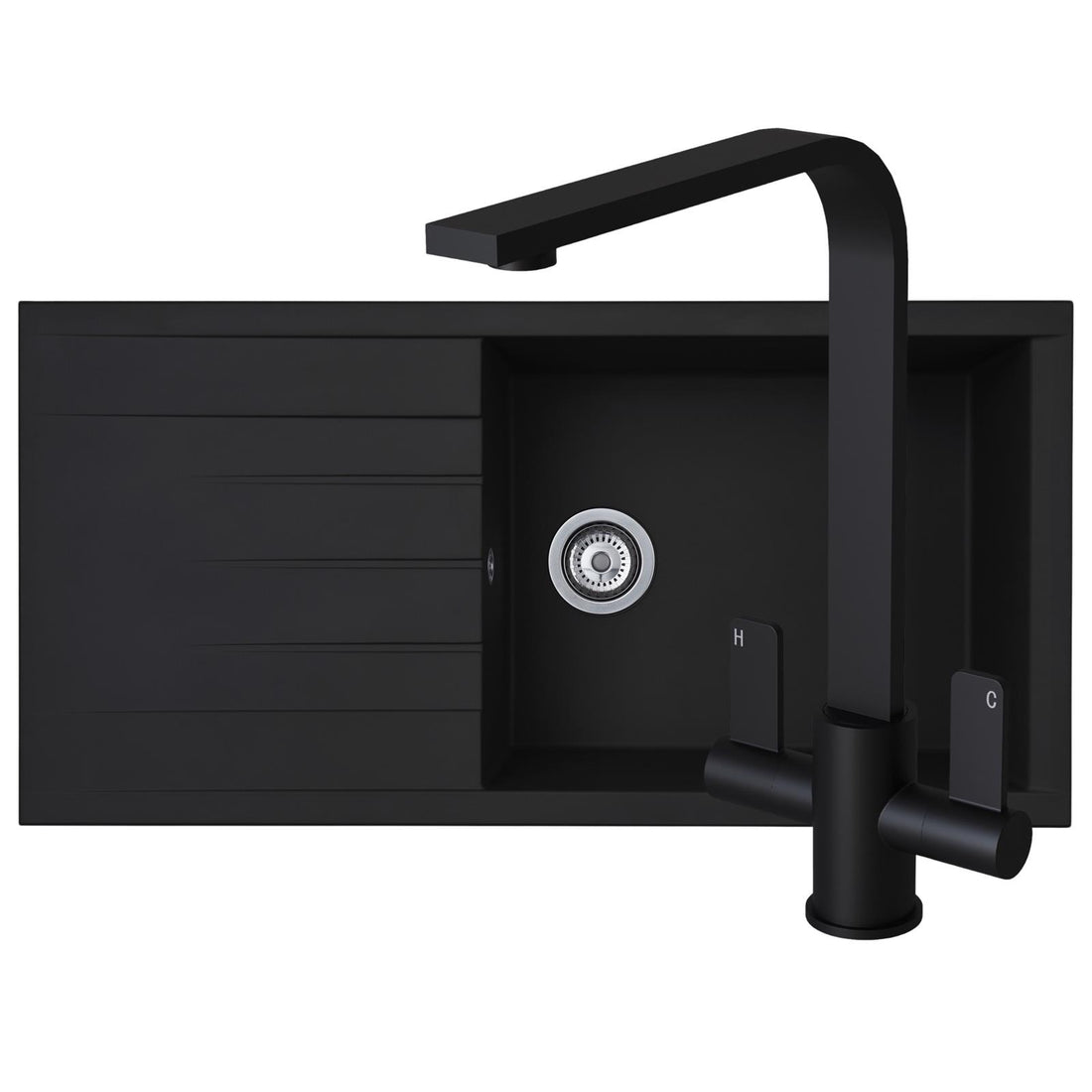 Liquida CU10BL 1.0 Bowl Black Kitchen Sink With EB403MB Black Mixer Tap