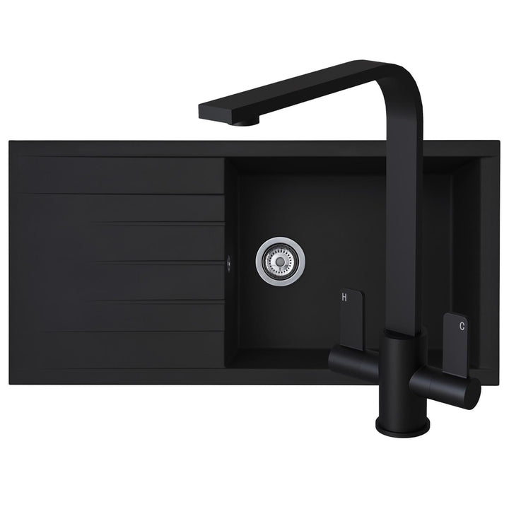 Liquida CU10BL 1.0 Bowl Black Kitchen Sink With EB403MB Black Mixer Tap