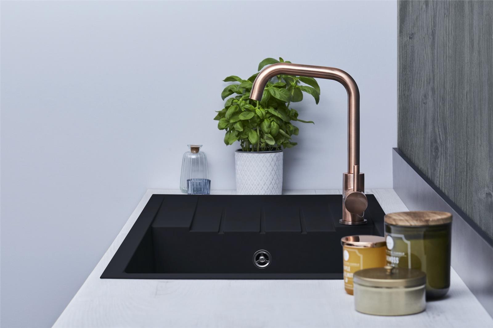 Liquida CU10BL 1.0 Bowl Black Kitchen Sink With KPO11MB Black Pull Out Tap