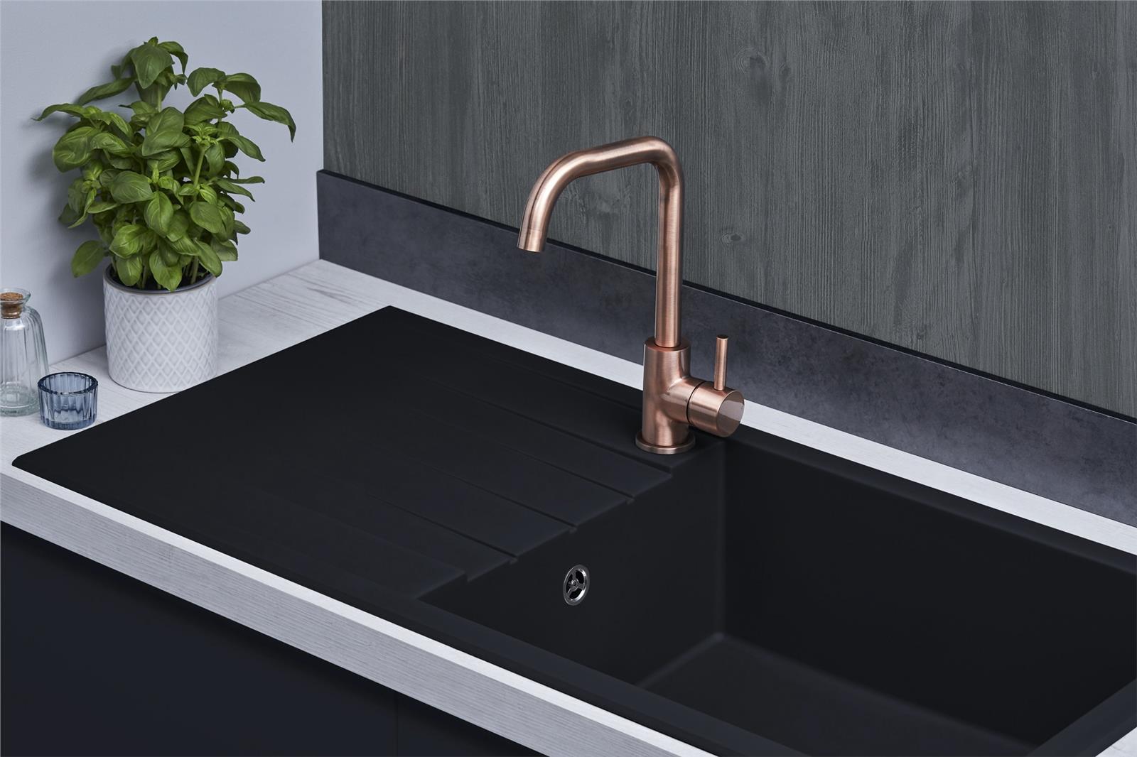 Liquida CU10BL 1.0 Bowl Black Kitchen Sink With KPO11MB Black Pull Out Tap