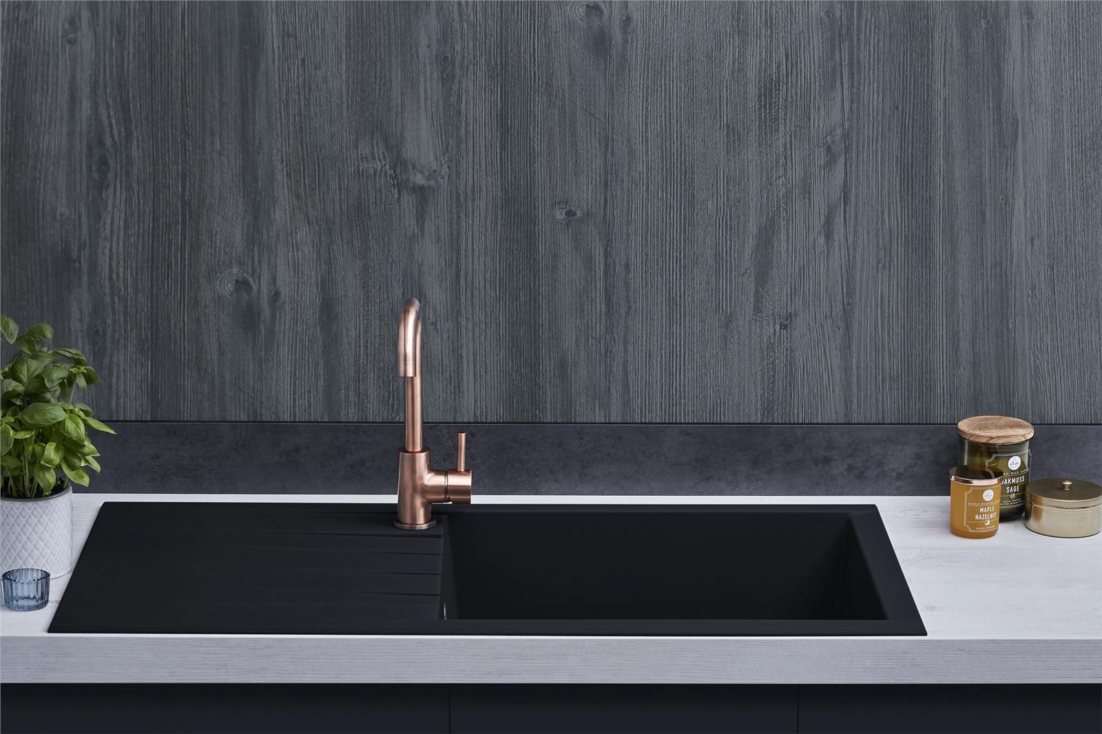 Liquida CU10BL 1.0 Bowl Black Kitchen Sink With KPO11MB Black Pull Out Tap