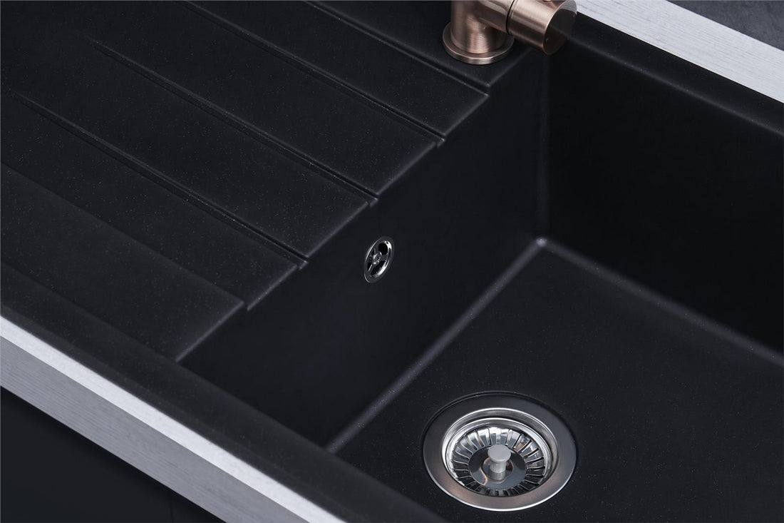 Liquida CU10BL 1.0 Bowl Black Kitchen Sink With CT453MB Black Pull Out Tap