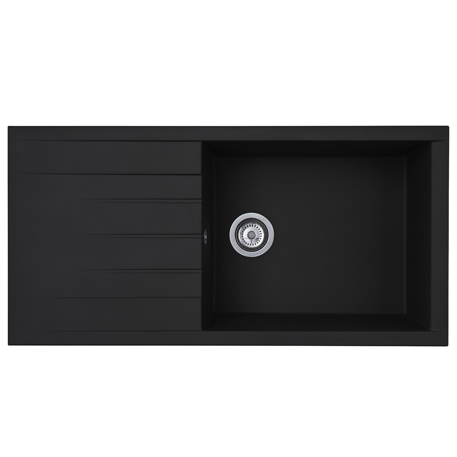 Liquida CU10BL 1.0 Bowl Black Kitchen Sink With KPO11MB Black Pull Out Tap