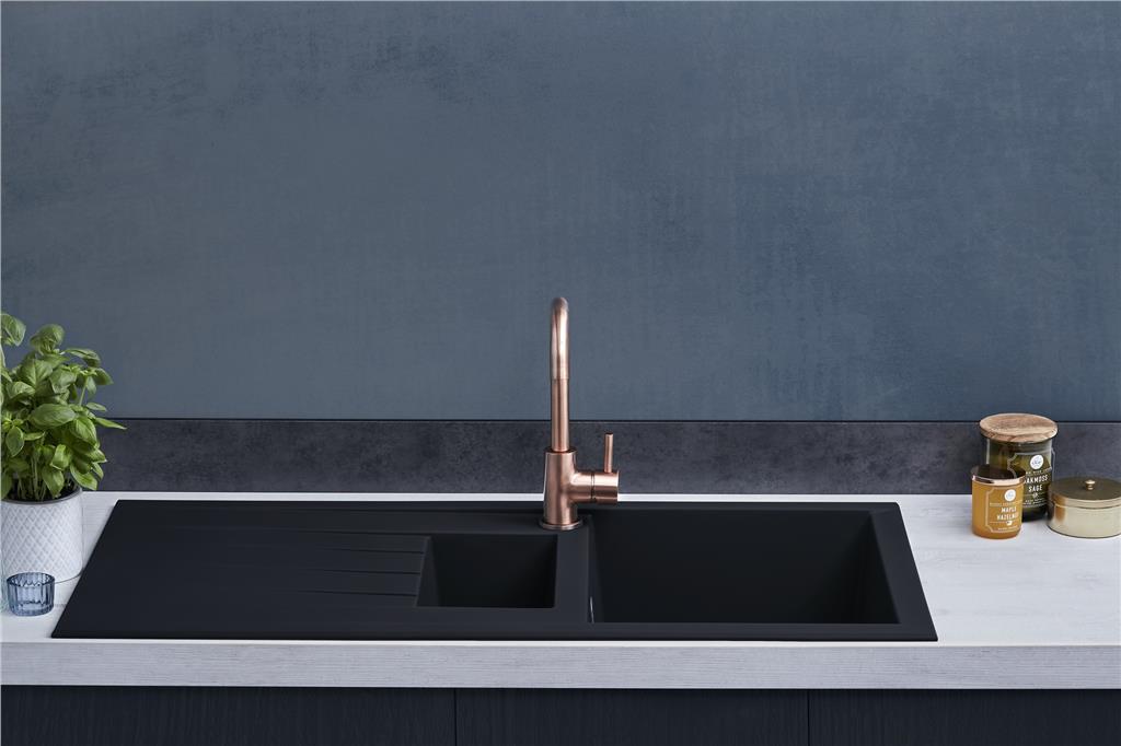 Liquida CU15BL 1.5 Bowl Composite Reversible Inset Black Kitchen Sink With Waste