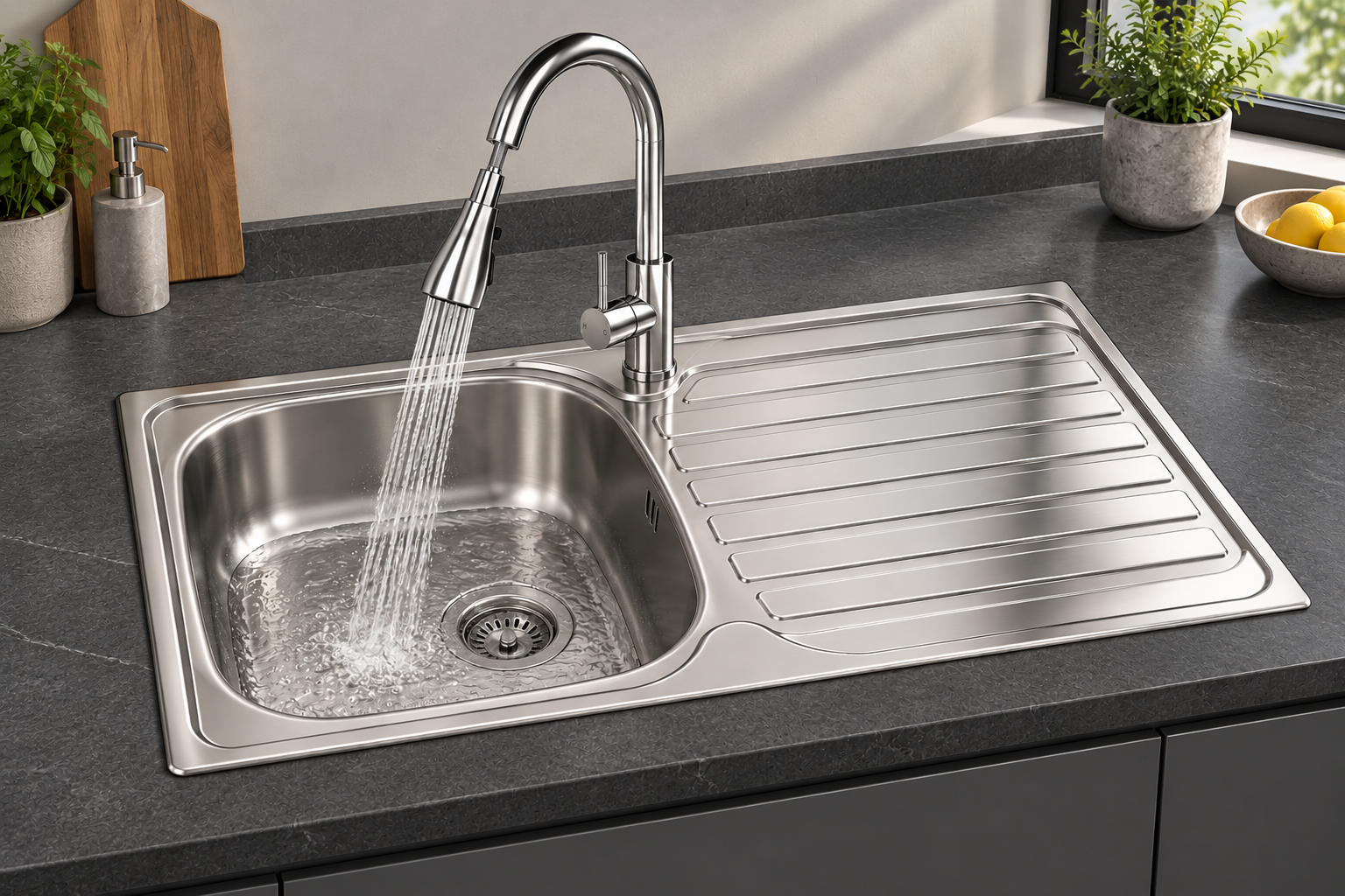 Liquida DER860SS 1 Bowl Reversible Stainless Steel Kitchen Sink 860x500mm