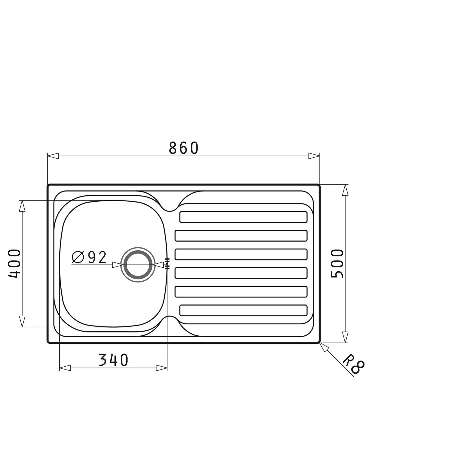 Liquida DER860SS 1 Bowl Reversible Stainless Steel Kitchen Sink 860x500mm
