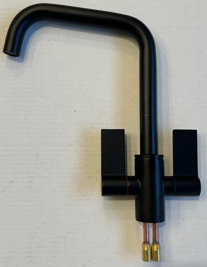 Liquida W18BL Black Twin Lever D Shape 360 Swivel Spout Kitchen Tap - GRADED