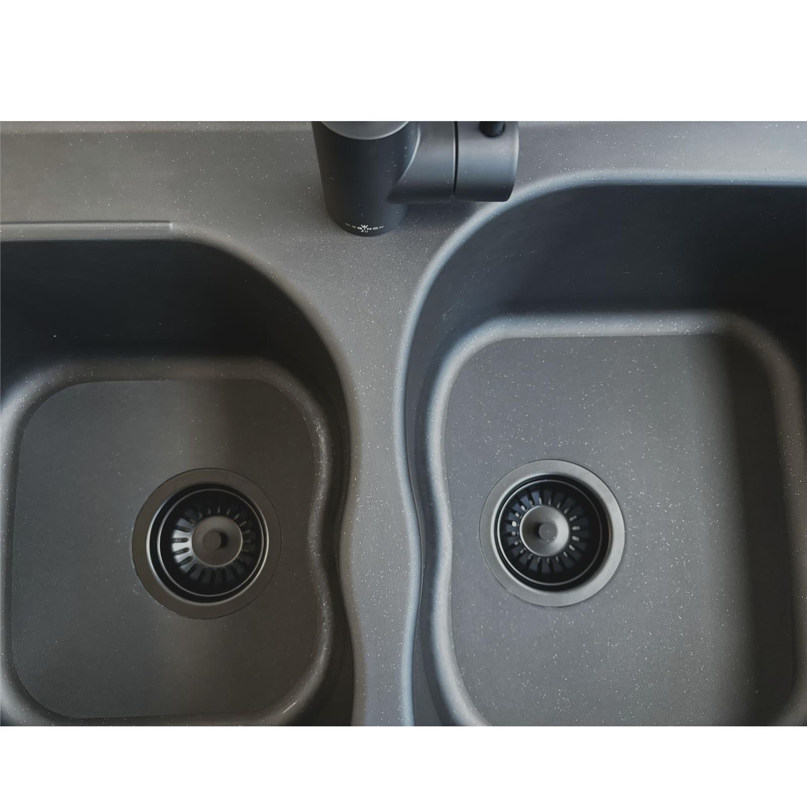 Liquida DK20BL 2.0 Bowl SMC Composite Reversible Inset Large Black Kitchen Sink