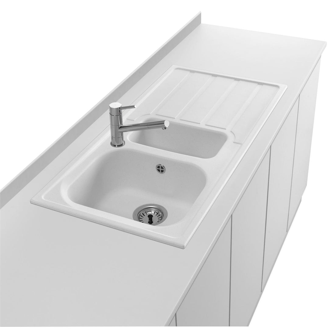Liquida DK5WH 1.0 Bowl Composite Reversible Inset White Kitchen Sink With Waste