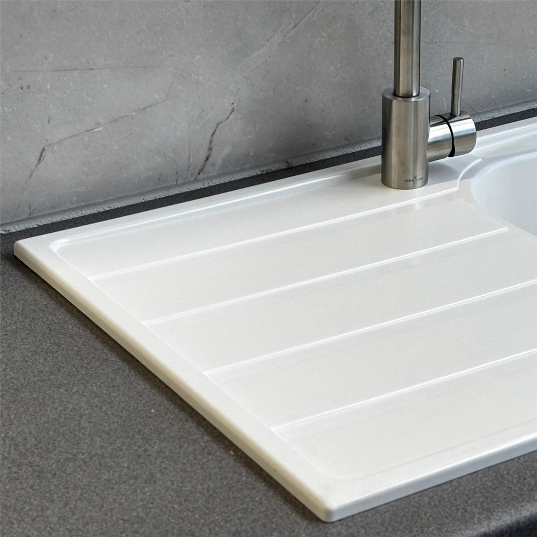 Liquida DK5WH 1.0 Bowl Composite Reversible Inset White Kitchen Sink With Waste