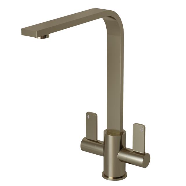 Liquida EB400BS Flat Style Modern Dual Lever Brushed Steel Kitchen Tap - GRADED