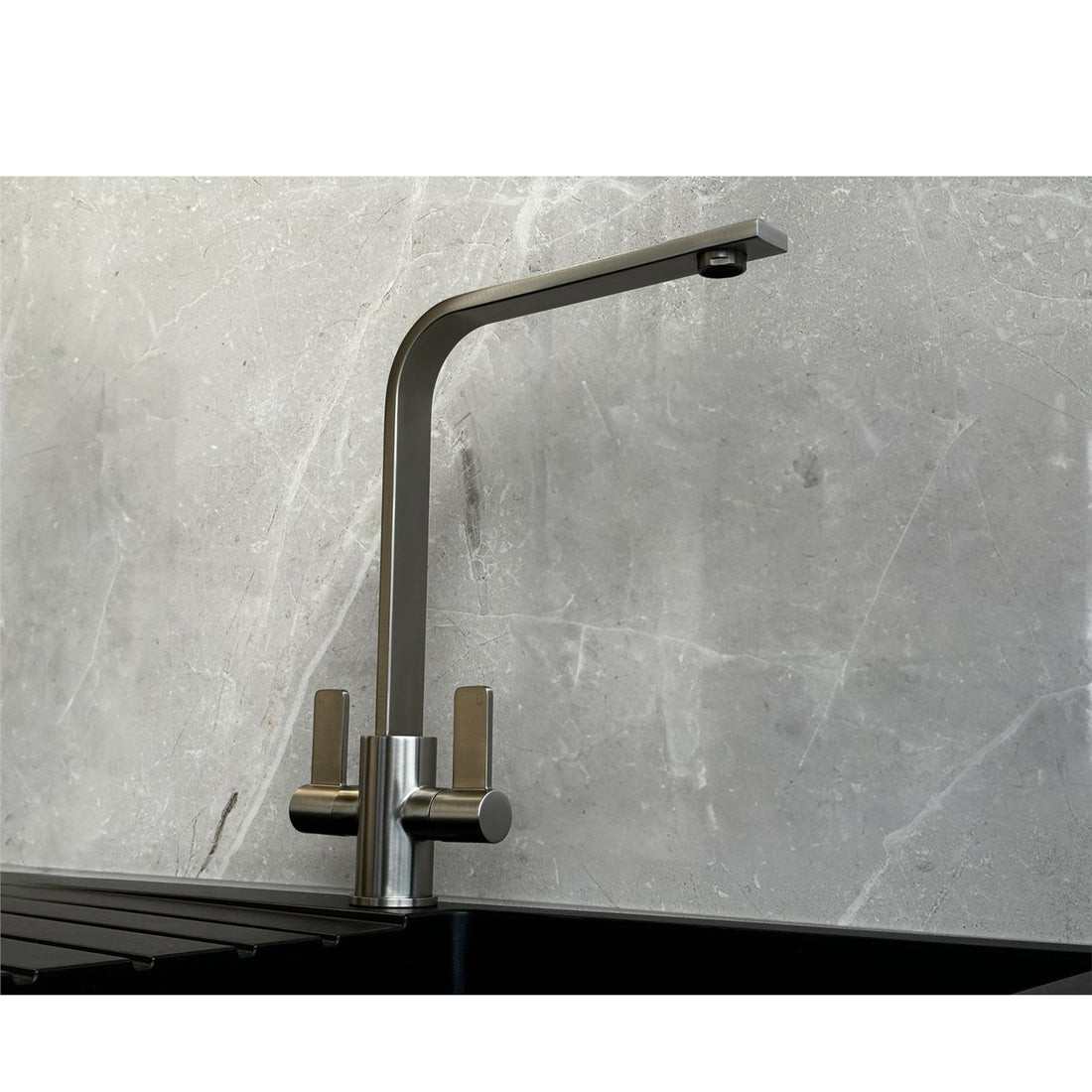 Liquida EB400BS Flat Style Modern Dual Lever Brushed Steel Kitchen Tap - GRADED