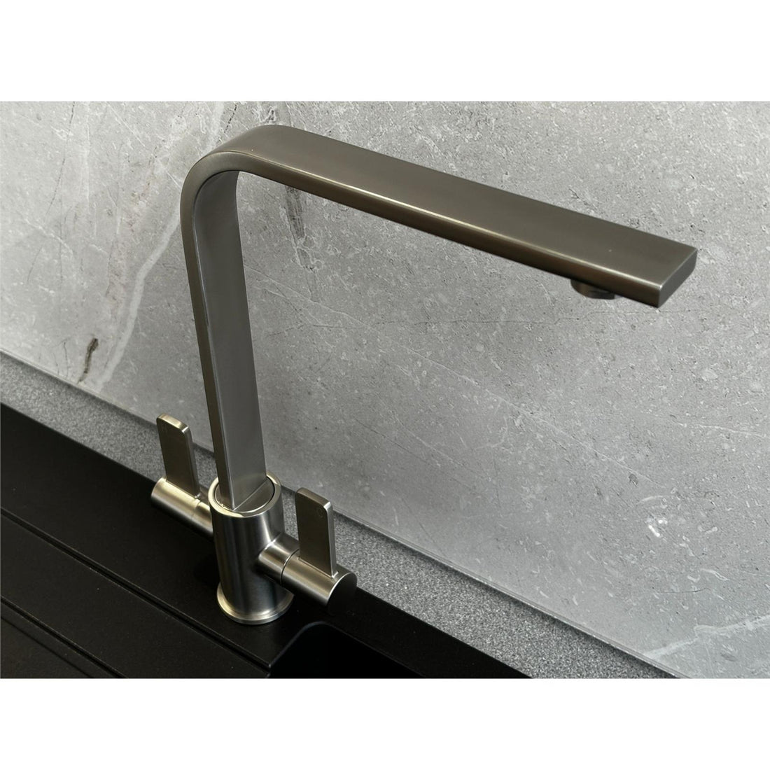 Liquida EB400BS Flat Style Modern Dual Lever Brushed Steel Kitchen Tap - GRADED