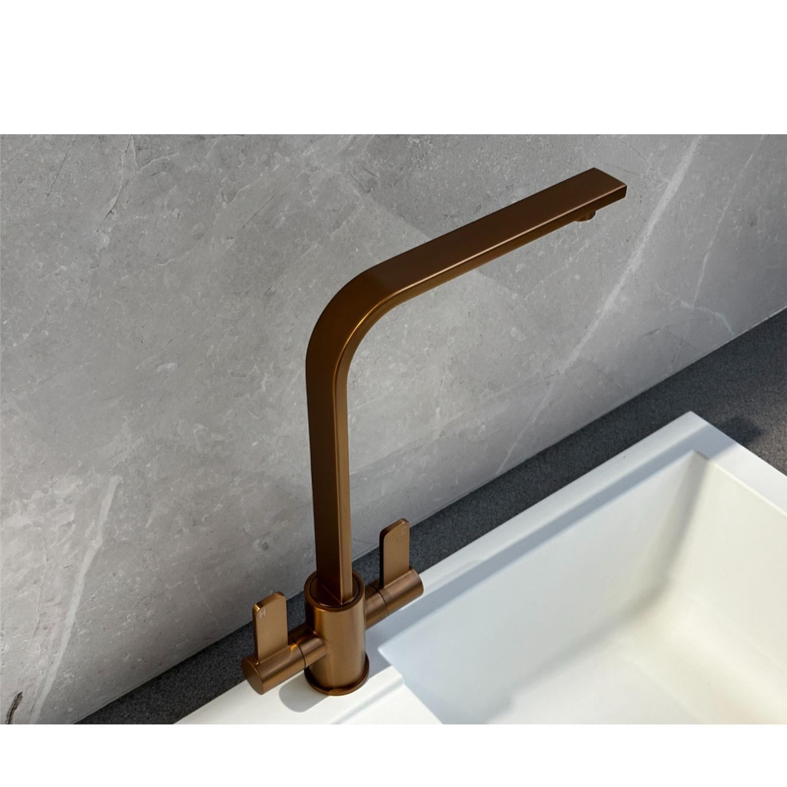 Liquida EB401CP Monobloc Flat Style Modern Dual Lever Copper Kitchen Mixer Tap