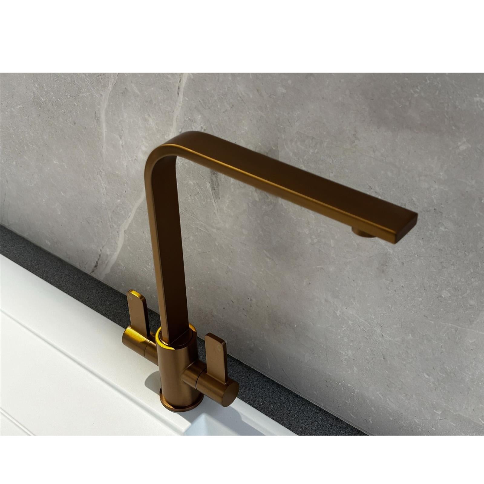 Liquida EB401CP Monobloc Flat Style Modern Dual Lever Copper Kitchen Mixer Tap