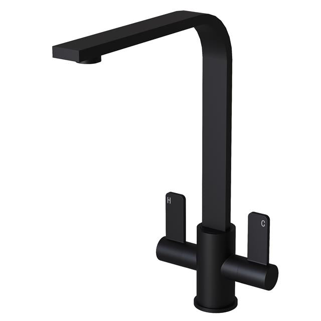 Liquida EB403MB Flat Style Modern Dual Lever Matt Black Kitchen Tap - GRADED