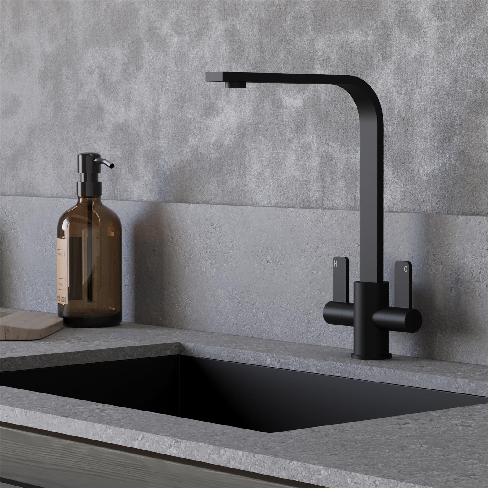 Liquida CMP10BL 1.0 Bowl Reversible Black Kitchen Sink And EB403MB Black Tap