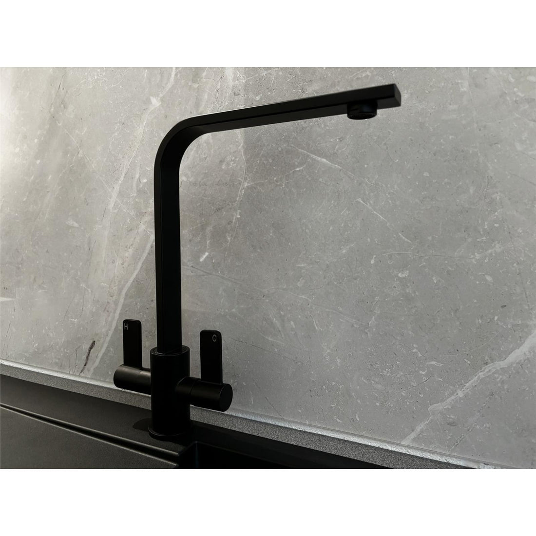Liquida EB403MB Flat Style Modern Dual Lever Matt Black Kitchen Tap - GRADED