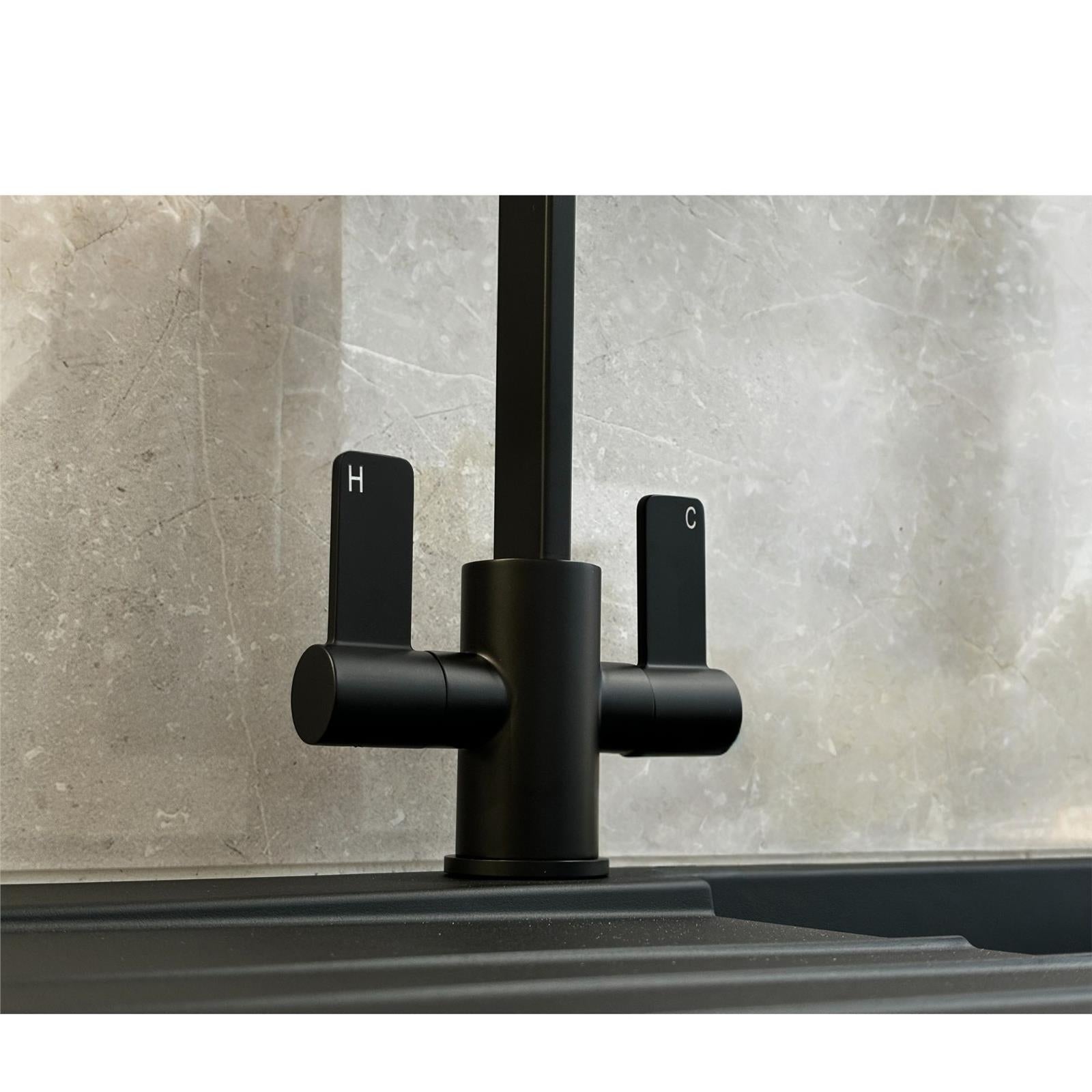 Liquida EB403MB Flat Style Modern Dual Lever Matt Black Kitchen Tap - GRADED