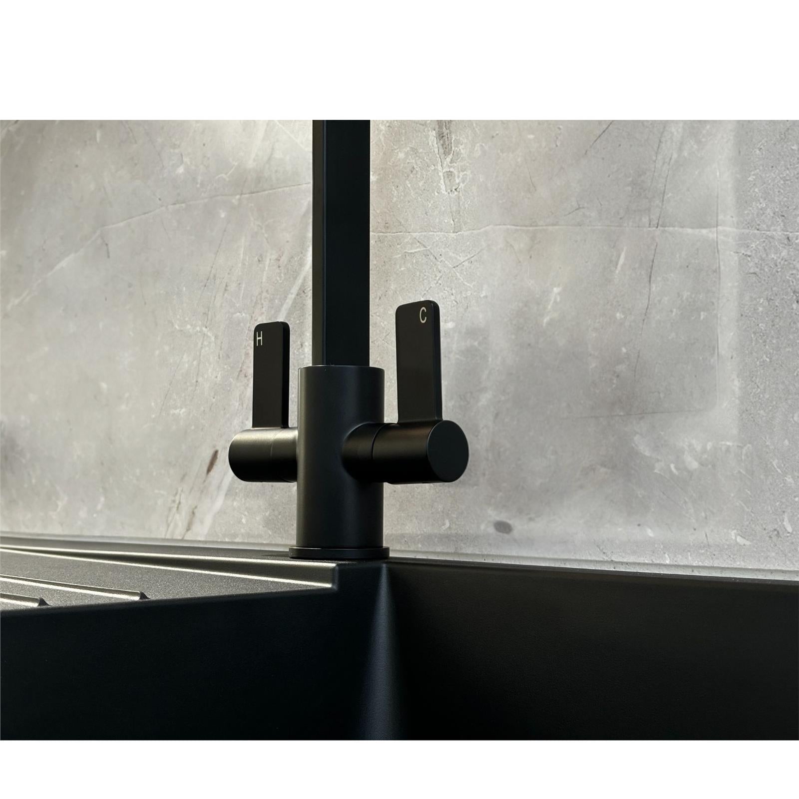 Liquida EB403MB Flat Style Modern Dual Lever Matt Black Kitchen Tap - GRADED