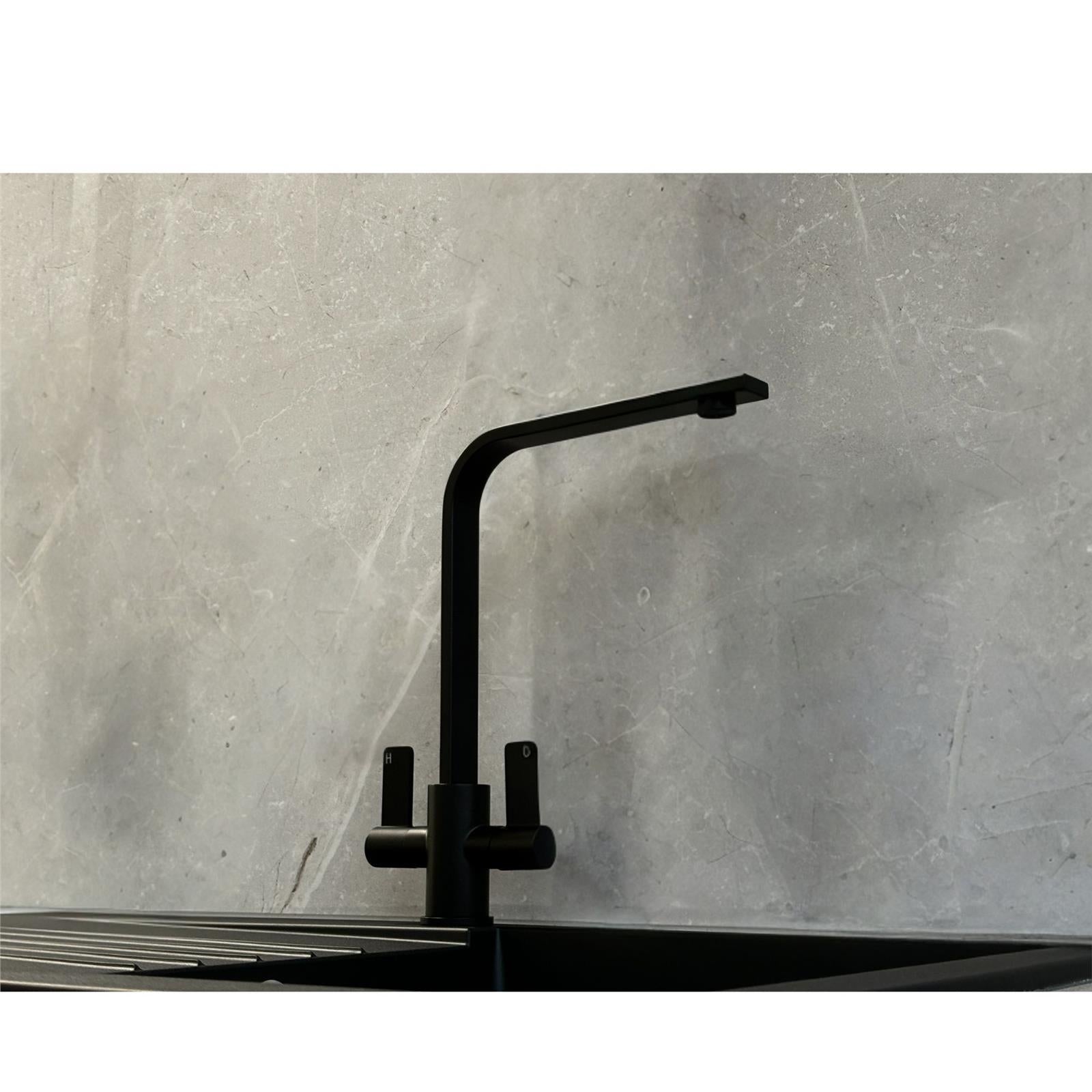 Liquida EB403MB Flat Style Modern Dual Lever Matt Black Kitchen Tap - GRADED