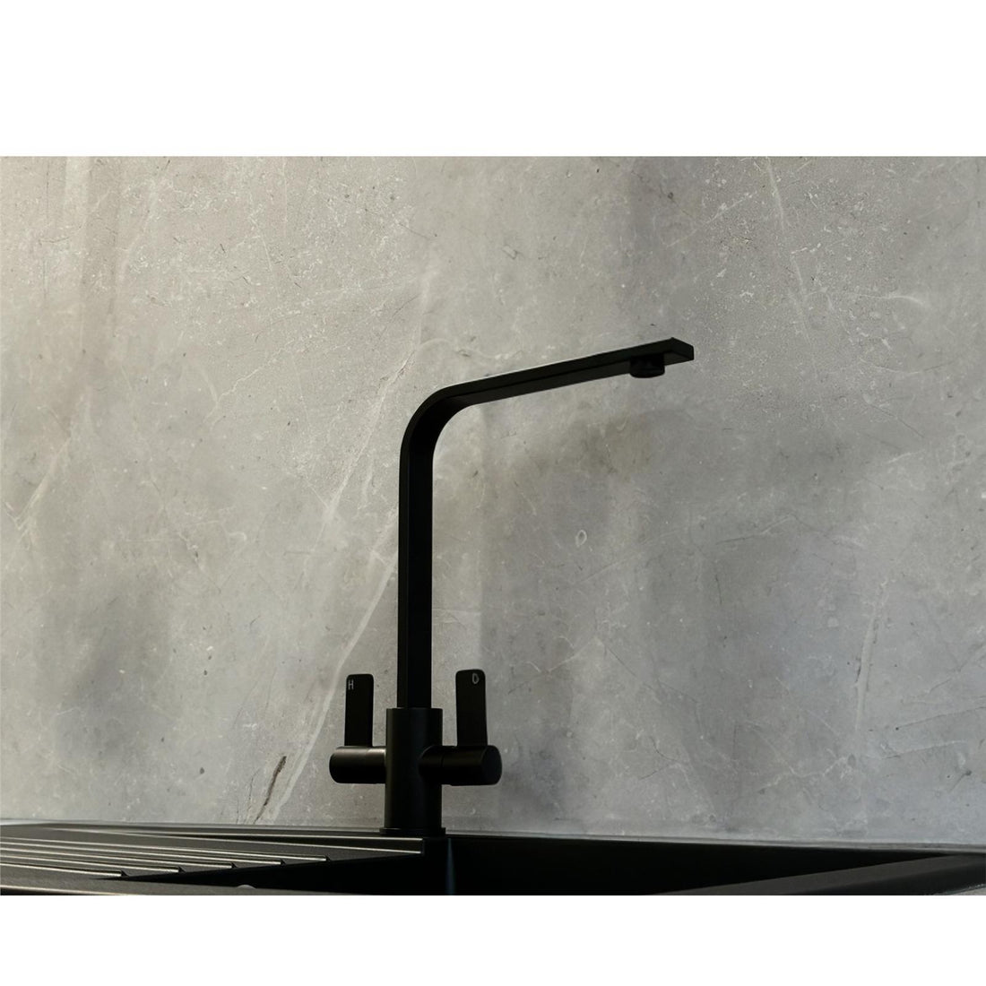 Liquida EB403MB Flat Style Modern Dual Lever Matt Black Kitchen Tap - GRADED